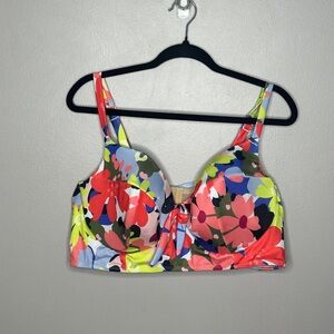 Swim By Cacique Balconette Retro Floral Underwire Bikini Top Size 44D Mod Bright